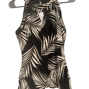 White House Black Market Black Tank Top with Cream Palm Print